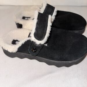 Sorel Viibe Cozy Clog Black Suede Faux Fur Lined 7.5